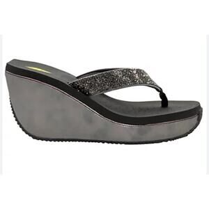 Volatile Women Wedge Thong comfort Sandals Sz.9 Gray/Silver Flip flops Boho NWOT